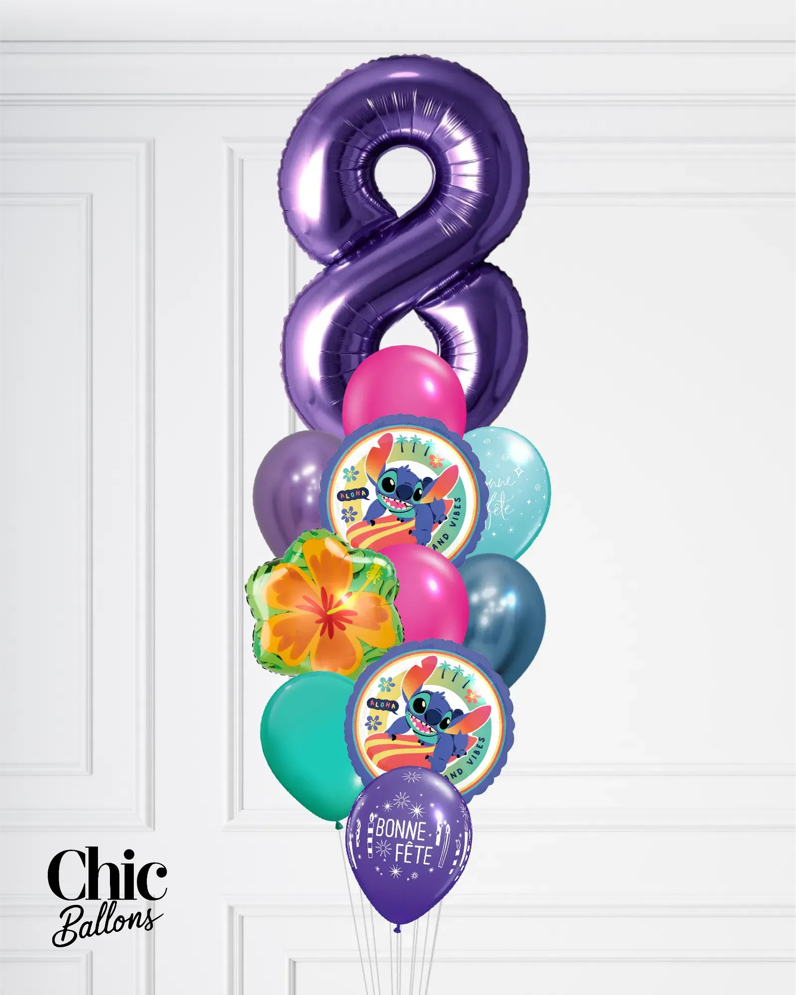 Bouquet de ballons - Stitch avec chiffre