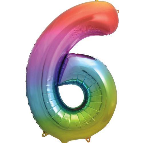 Ballon en aluminium (34") - Chiffre 6 - Arc-en-ciel -  - Boo'tik d'Halloween