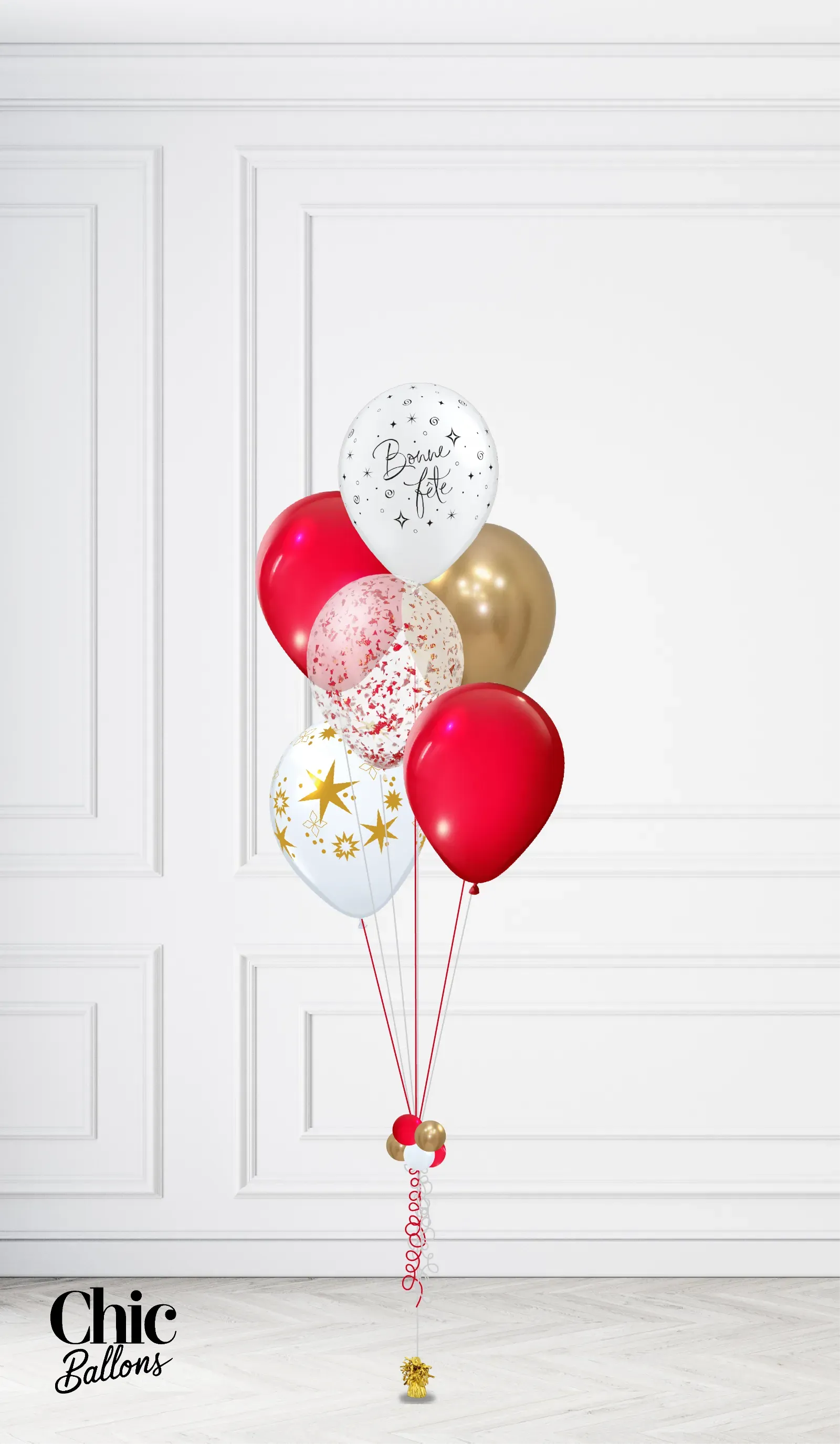 Bouquet de 5 ballons - Rouge, blac et confettis
