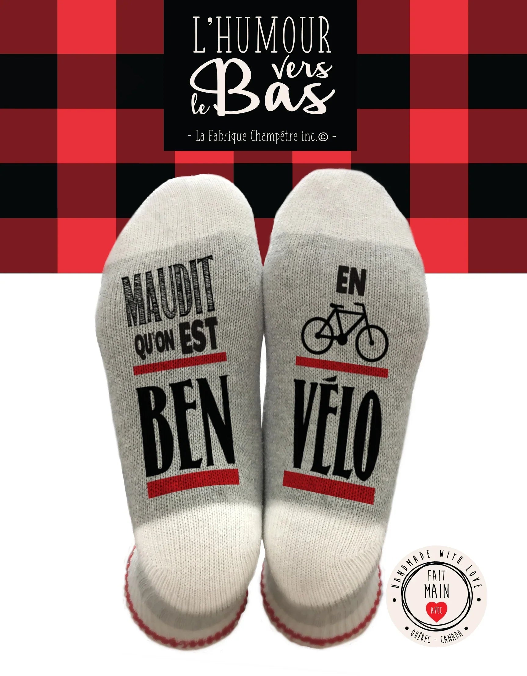 Bas de laine "Maudit qu'on est ben en vélo"