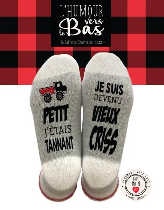 Bas de laine "Petit, j'étais tannant, je suis devenu vieux criss!"