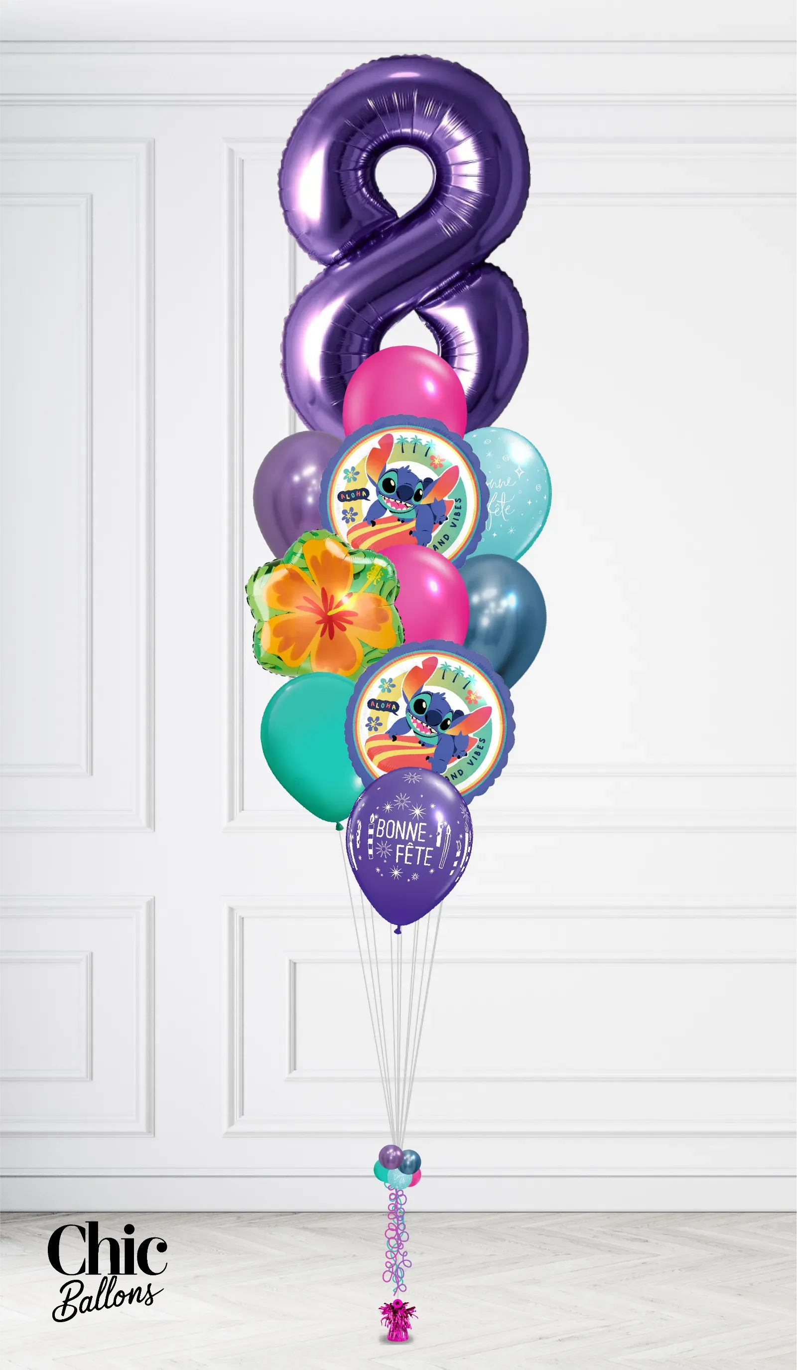 Bouquet de ballons - Stitch avec chiffre