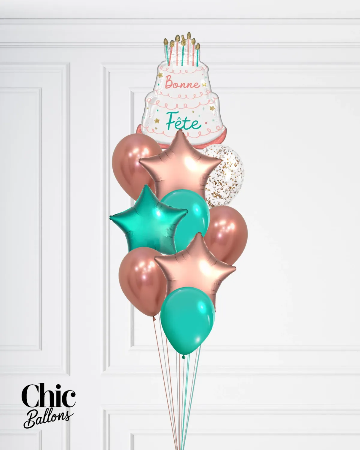 Bouquet de ballons - Gâteau bonne fête - Rose et turquoise