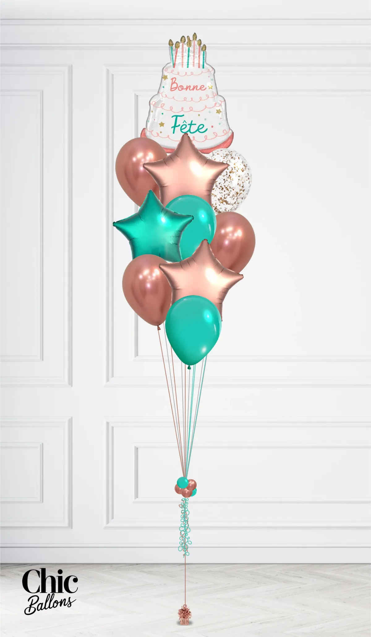 Bouquet de ballons - Gâteau bonne fête - Rose et turquoise