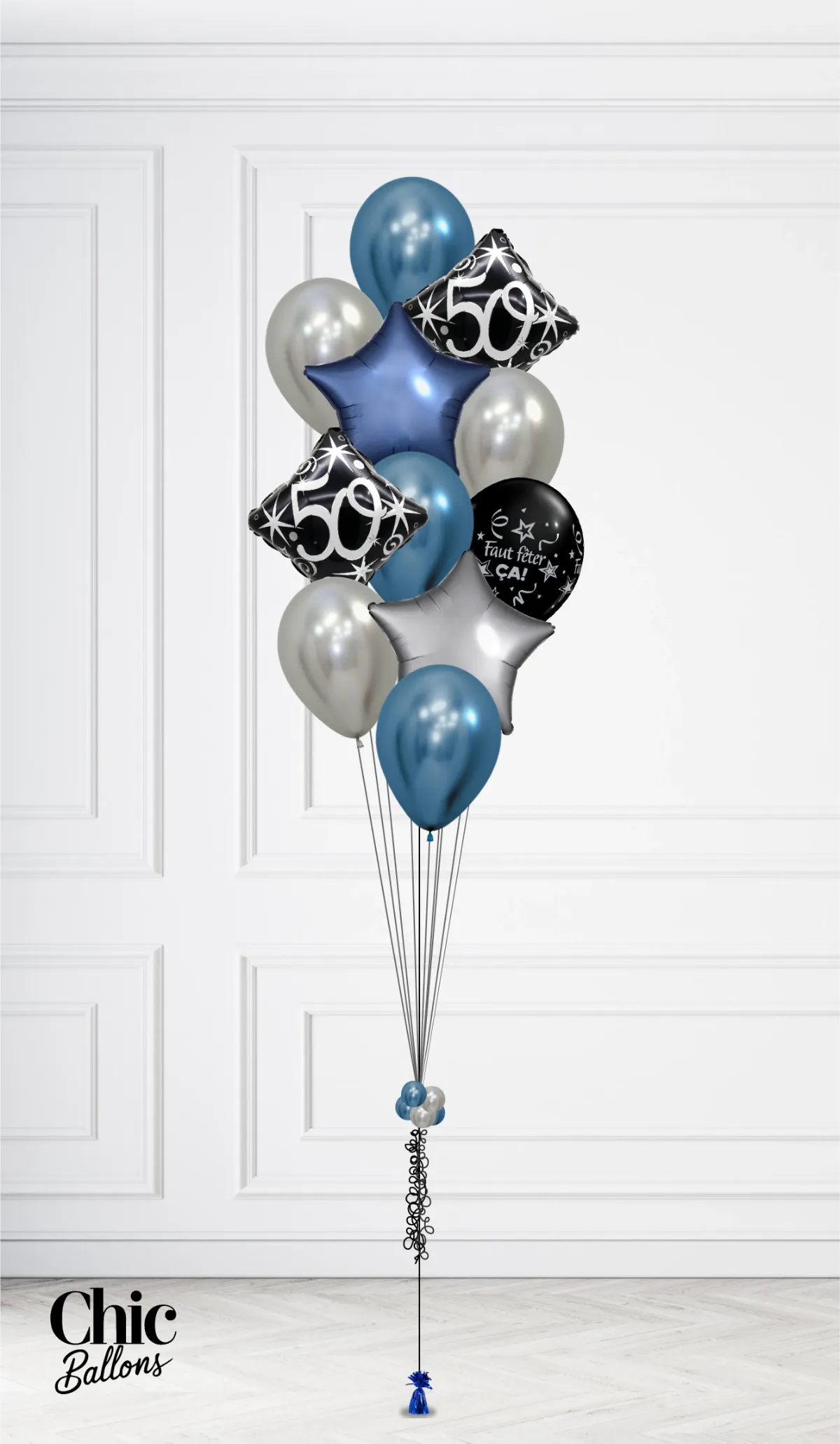 Bouquet de 11 ballons - Bleu et argent