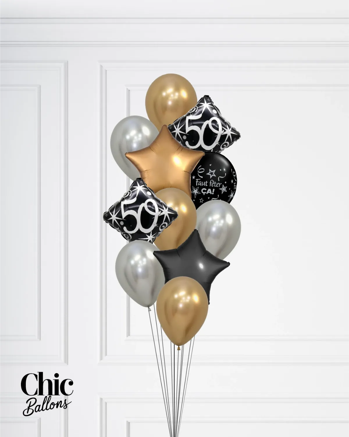 Bouquet de 11 ballons - Or et argent