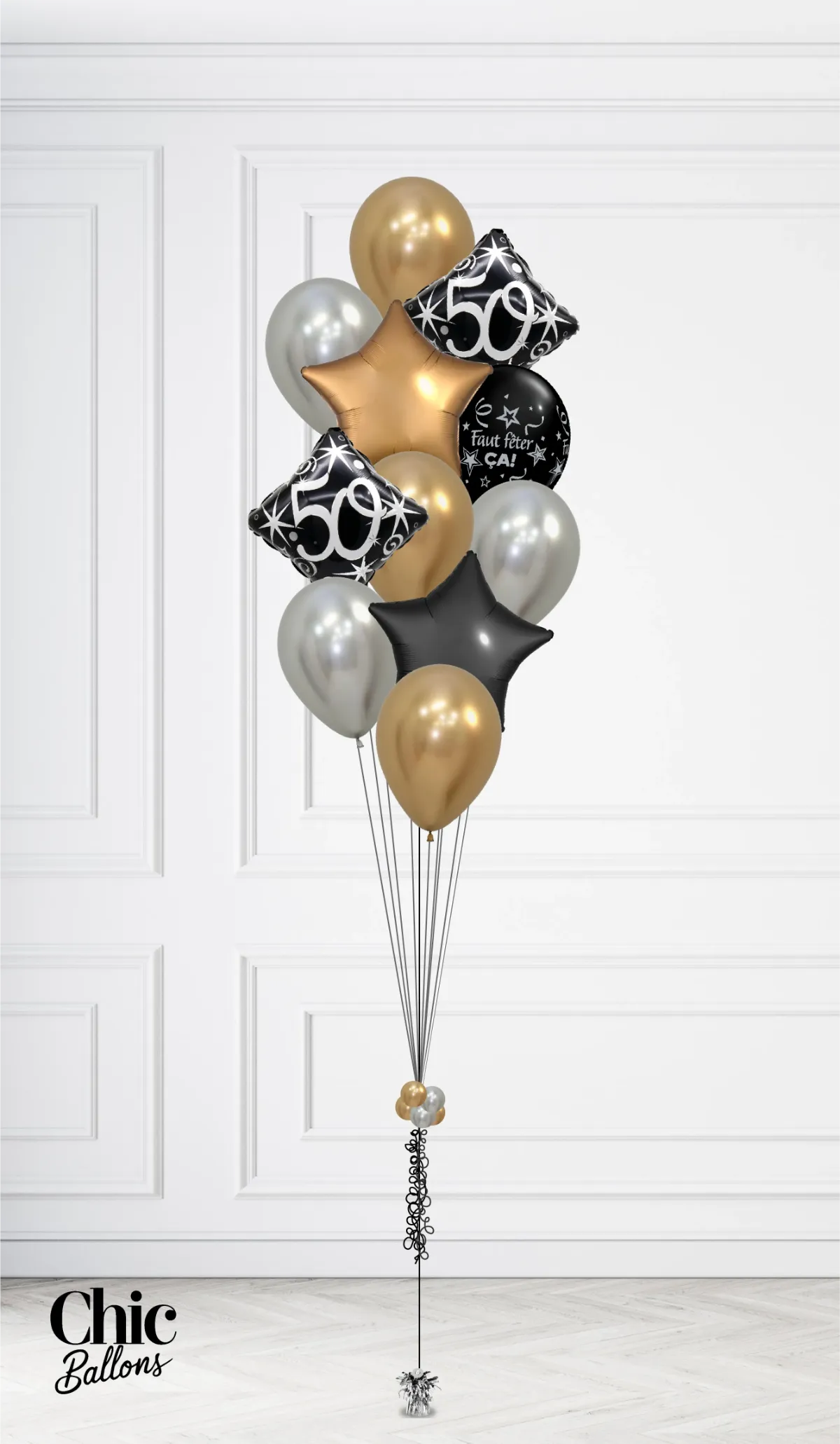 Bouquet de 11 ballons - Or et argent