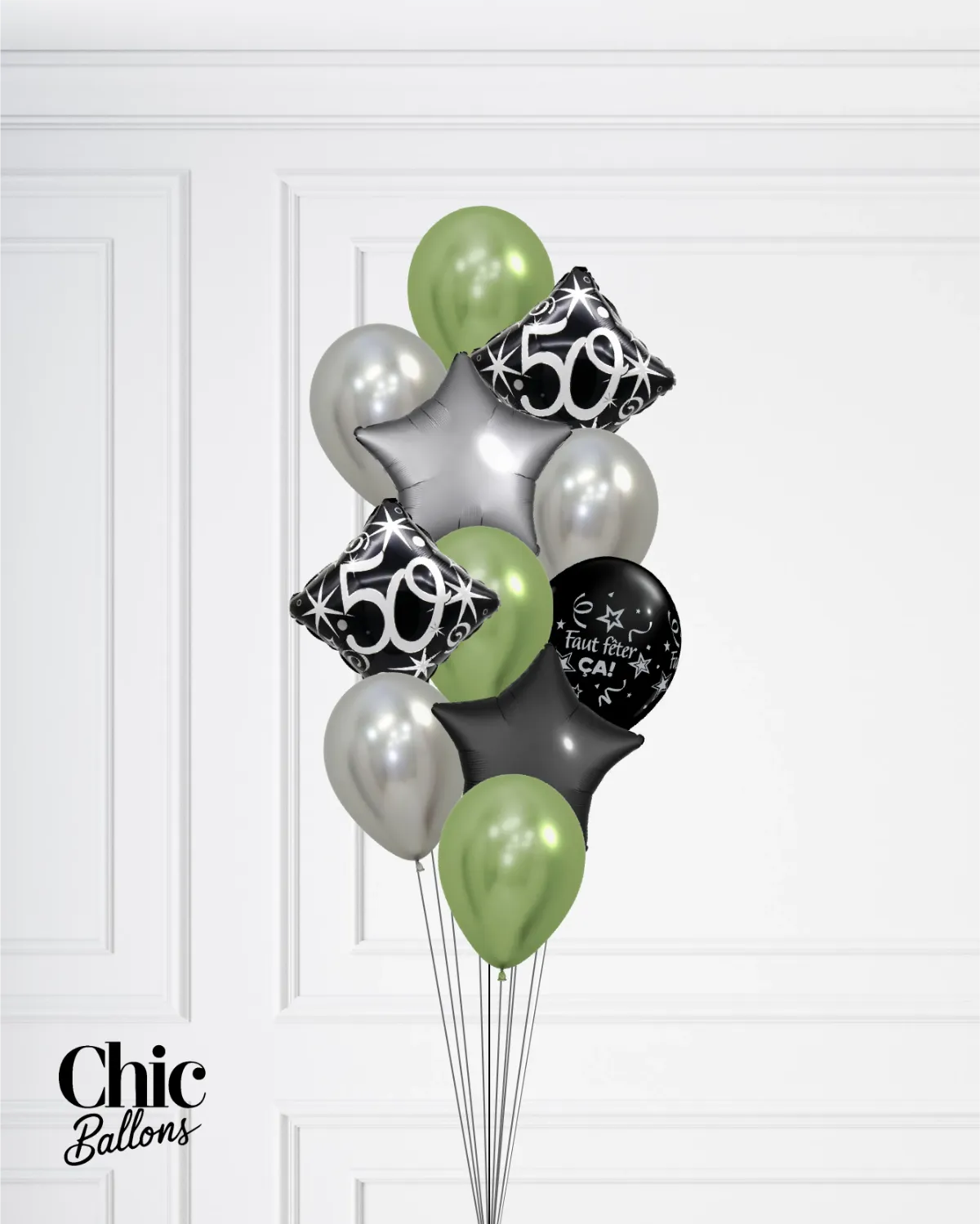 Bouquet de 11 ballons - Vert et argent