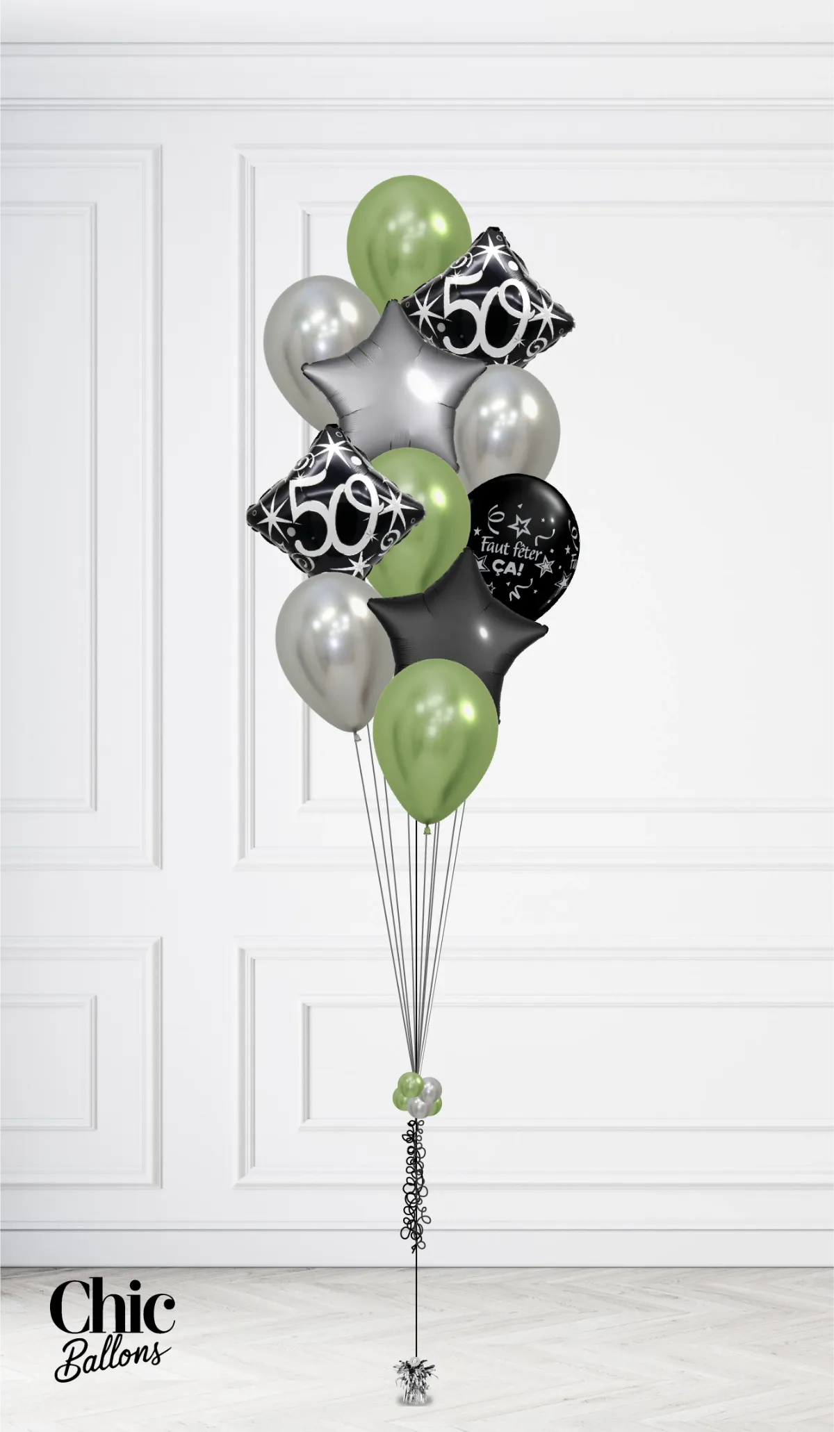Bouquet de 11 ballons - Vert et argent