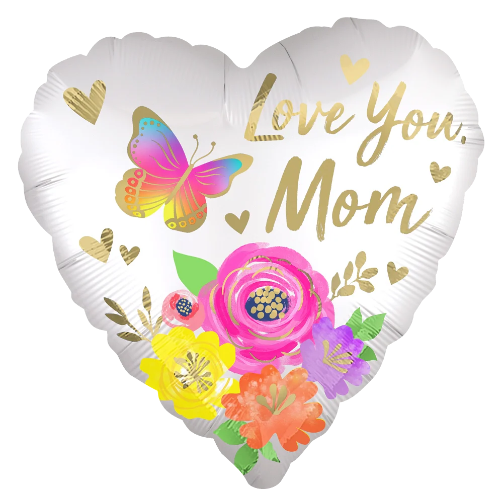 Cœur blanc (Love you Mom) en aluminium - 18"
