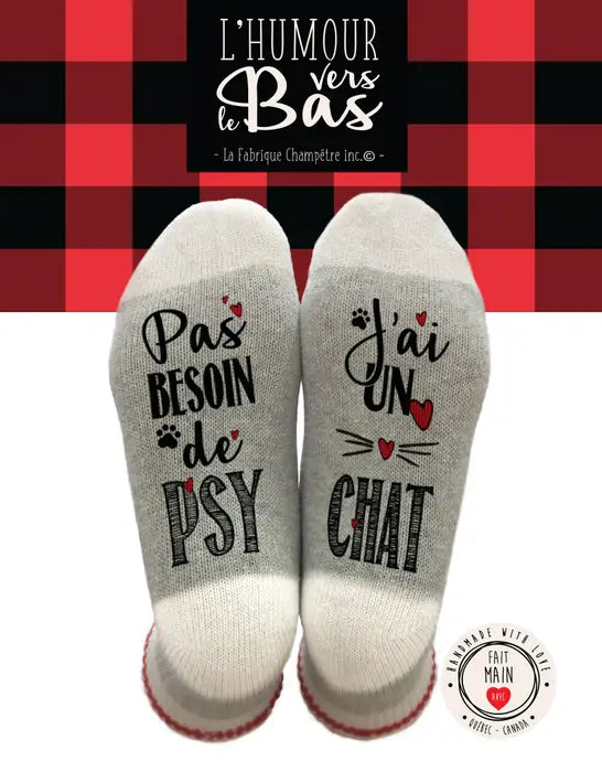Bas de laine "Pas besoin de psy, j'ai un chat!"