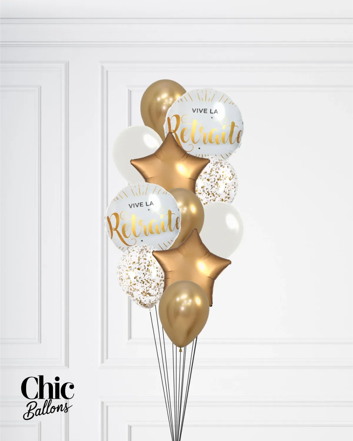 Bouquet de ballons -  Retraite blanc et or